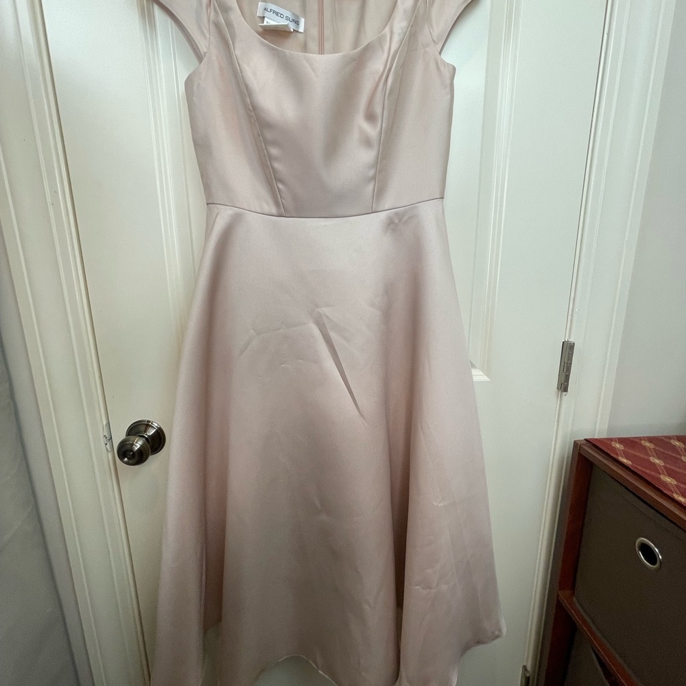 Alfred Sung Puff Cap Sleeve Full Skirt Satin Midi Dress Sz 8 - Picture 3 of 16